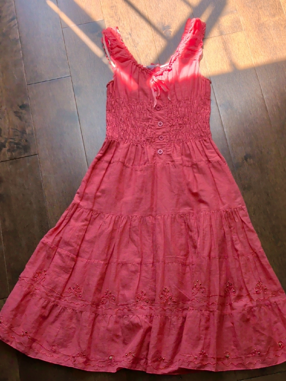 Sleeveless Red Tiered Sundress with Button Front